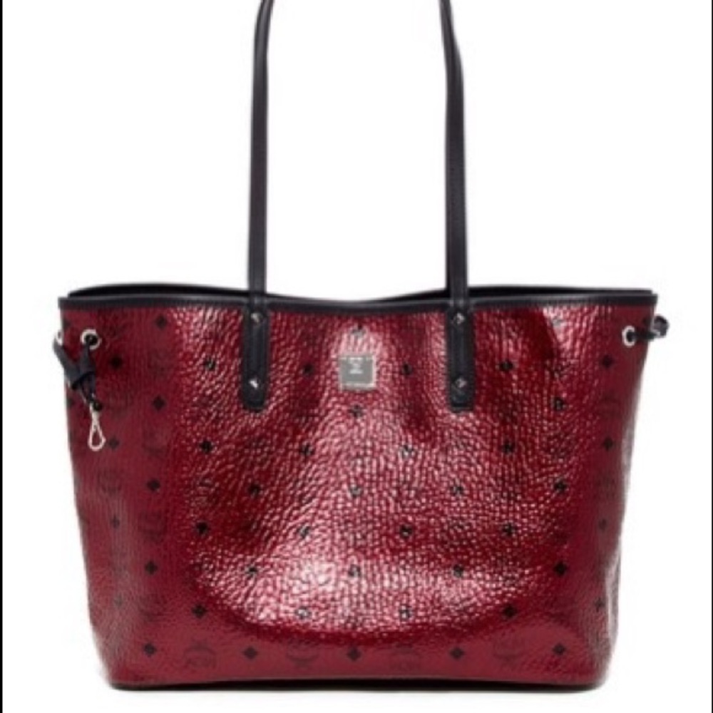 MCM Logo Printed Medium Shopper on Scooter Red
